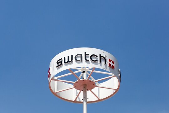 Milan, Italy - July 21, 2015: Swatch Group designs, manufactures, distributes and sells finished watches, watch movements, prestige watch components, electronic systems and luxury jewelry