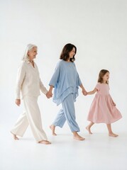 Naklejka premium Three generations walking holding hands