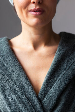 Woman in Bathrobe After Shower