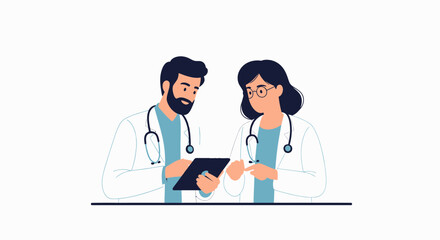Fototapeta premium Two doctors collaborating on a digital tablet, discussing medical information