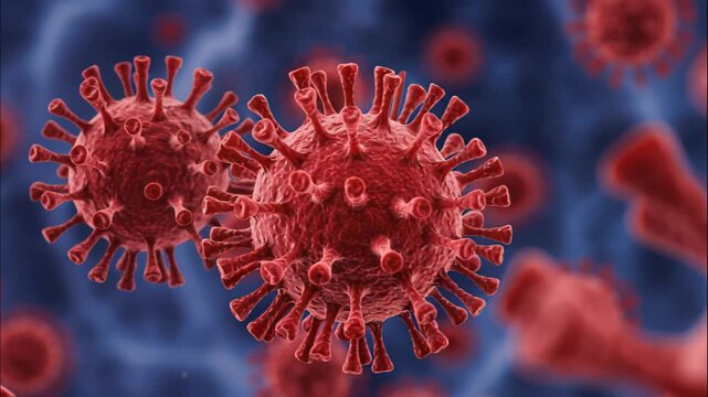 Microscopic Threat: A detailed close-up of a coronavirus, showcasing its intricate structure and ominous presence. Evoking a sense of scientific exploration and the urgent need for solutions.