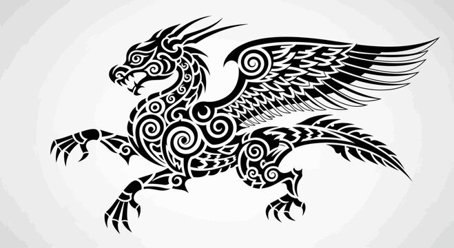 Celtic dragon design with wings.