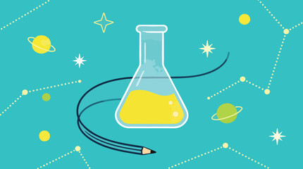 Creative Science and Space Exploration Flat Vector Illustration with Erlenmeyer Flask © Myint