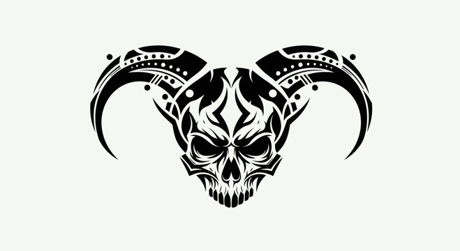 Tribal Skull with Horns Vector Illustration.