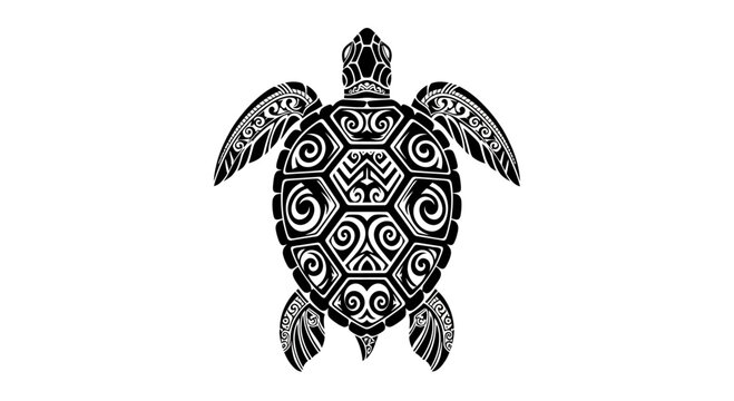Intricate Black and White Tribal Turtle Design.