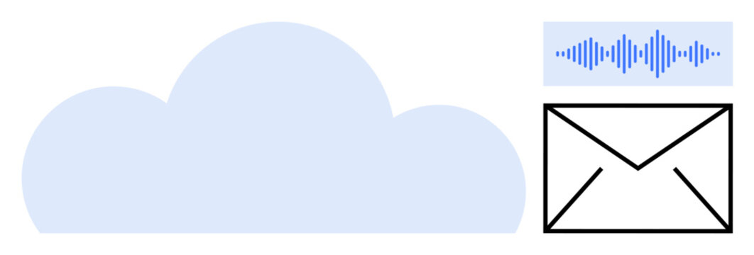 Cloud communication concept. Cloud storage enables seamless communication with audio and email integration. Cloud facilitates exchange, saving, and sharing of messages. For technology, collaboration