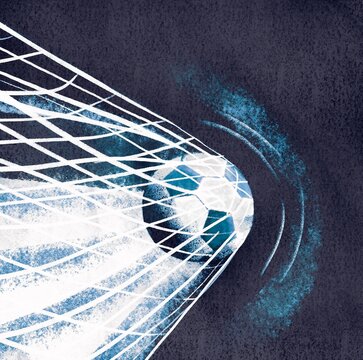 Football Goal as the Ball Hits and Stretches the Net