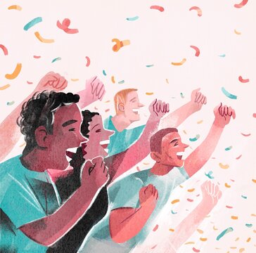 Joyful crowd Celebrating with confetti