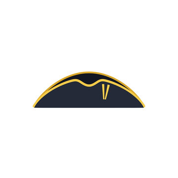 A historical bicorne hat with a simple gold trim, representing revolution and patriotism