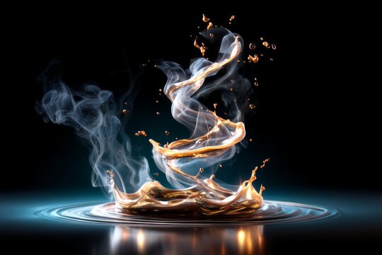Swirling Liquid Vortex Formation on Dark Background with Dynamic Fluid Motion and Sparks