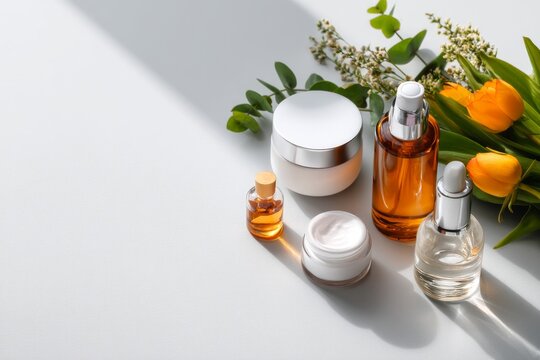 Minimal Beauty Composition with Clean Surface and Subtle Floral Accents for Pure Aesthetic Appeal