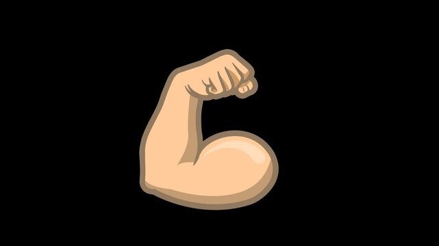 Cartoon Strong Arm Flexing Muscle, Symbol of Strength, Power, Fitness and Confidence Animation.  Transparent background. 4K resolution