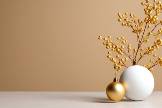 Minimal Luxury Holiday Display with Single Statement Ornament and Decorative Branches