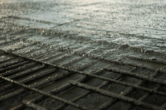 Wet Concrete Pour Over Rebar