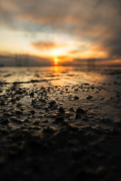 Wet Concrete Surface at Sunset