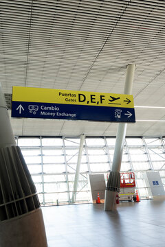 Wayfinding signs in quiet departure hall