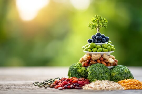 Vibrant Plant Based Meal Arrangement with Greens Grains and Nuts for Healthy Eating