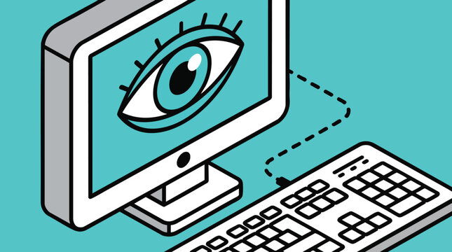 Digital Surveillance and Privacy Concept Vector of Computer Monitor with Eye Icon