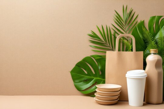 Sustainable Living Concept with Reusable Items and Eco-Friendly Packaging Display