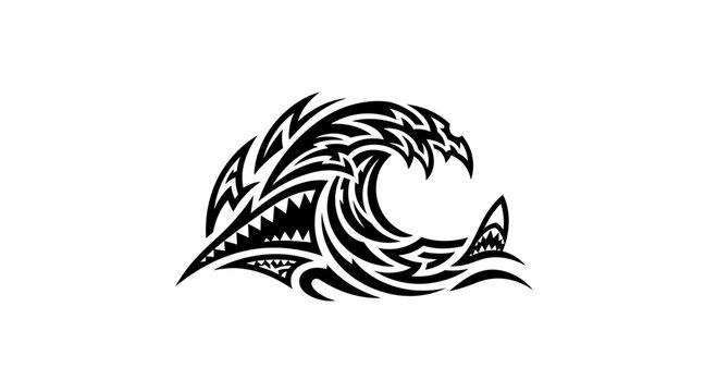 Black tribal shark wave tattoo design.