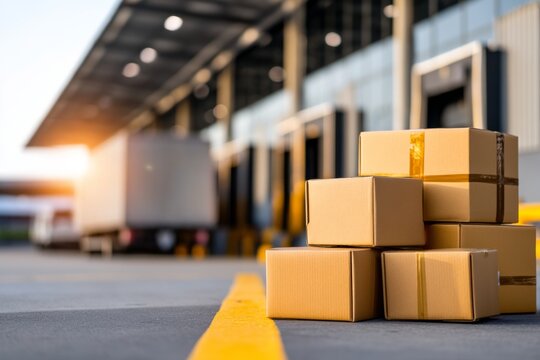 Urban Logistics Concept with Packed Goods Arranged Near Warehouse Loading Dock