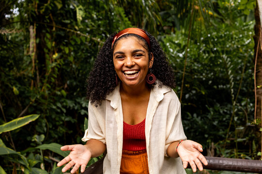 Joyful Portrait of Woman in Nature Setting