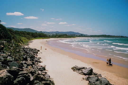Sandy beach of Coffs Harbour in NSW, Australia shot on film 