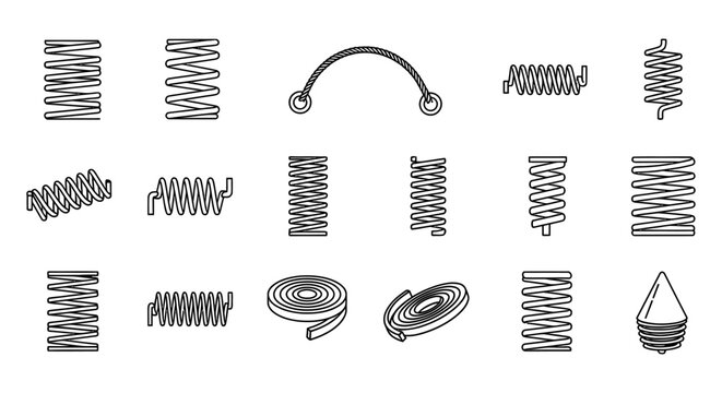 collection of different types of springs and coils icons springs for industry and technology