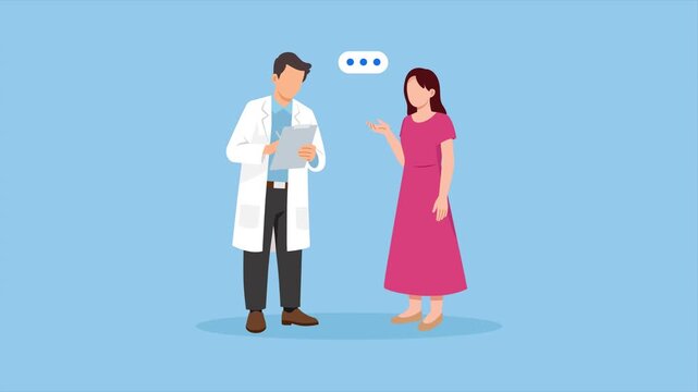 Video animation motion graphic of doctor giving advice to woman patient, 2D flat cartoon stock footage 4K high quality