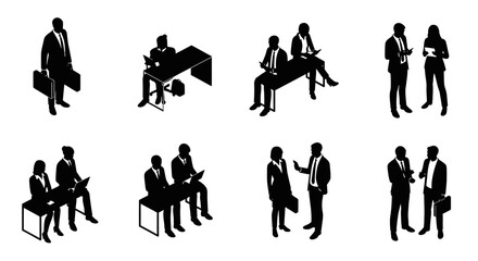 Obraz premium isometric business people in silhouette diverse work scenarios and collaboration