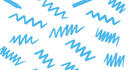 Obraz premium blue hand-drawn zig-zag lines form an abstract seamless pattern ideal for modern graphic elements marker doodles and creative backgrounds.