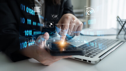 Naklejka premium Big data and analytics support real-time insights, predictive modeling, and data-driven decisions for business intelligence and growth. Latch