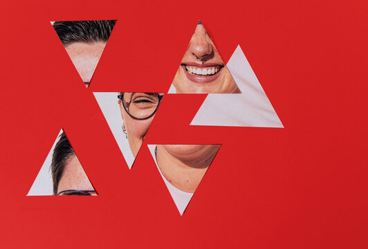 Analog Shapes Show Smiling Face on Red Background 