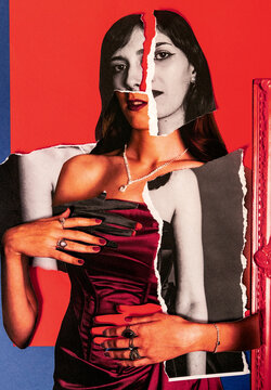Analog collage distorted portrait of a woman 