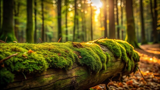 A realistic photo of Mossy log in forest nature photography wallpaper background desktop high resolution green nature scene image