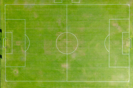 Overhead drone views of soccer football field
