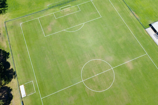 Overhead drone views of soccer football field