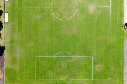 Overhead drone views of soccer football field