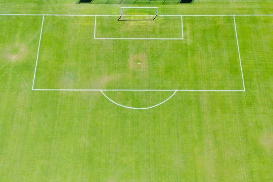 Overhead drone views of soccer football field