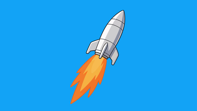 Cartoon rocket launching into sky