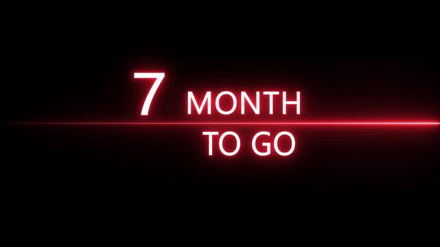 Neon 7 Month to go animation. Neon counting number animation 7 Month to go. on a black background. creating a stunning 4k video.
