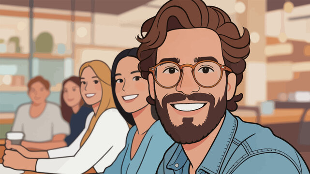 Friends gather for conversation at a cafe during the afternoon in a casual setting with smiling faces