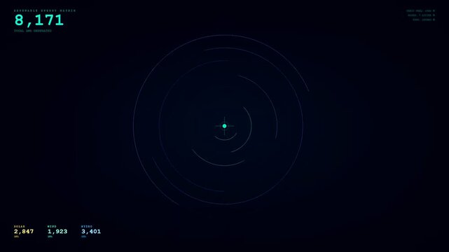 An intricate Energy Consumption Dashboard displays pulsating concentric rings and fluctuating numerical metrics across a void of deep obsidian space for futuristic industrial monitoring applications