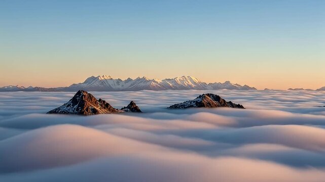 Mountains Rising Above Clouds in a Majestic Aerial Landscape