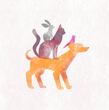 Pastel Silhouettes of Different Pets