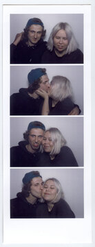 Instant Film Photo Booth Strip of a Couple Kissing and Posing