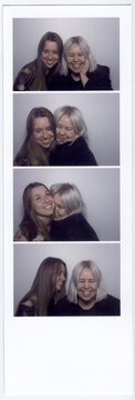 Instant Film Photo Booth Strip of Two Smiling Friends