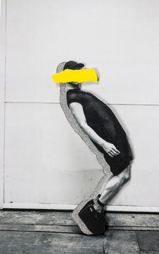 Analog collage non binary dancer on silver background