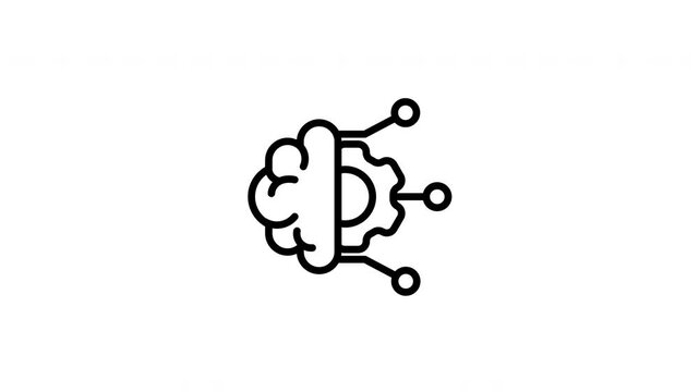 A simple black line icon of a brain and a gear, symbolizing artificial intelligence and machine learning.