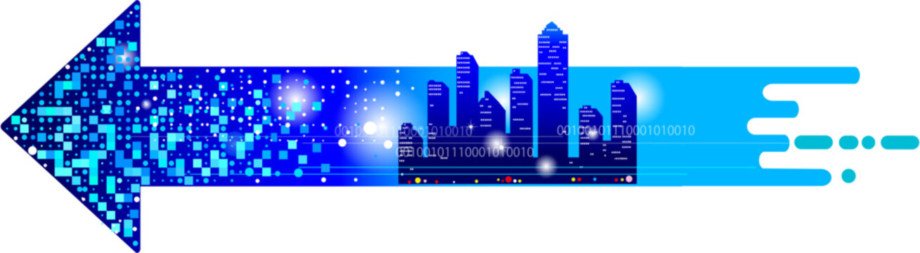 Digital technology and city arrow concept background. Clean paths, fully editable, with copy space.